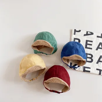 2022 Düz Renk Peluş Bebek Bere Kap Bebek Kız Bebek Şapka Yenidoğan Şapka Yeni Doğan Fotoğraf Sahne Kore Tarzı Çocuk Kapaklar