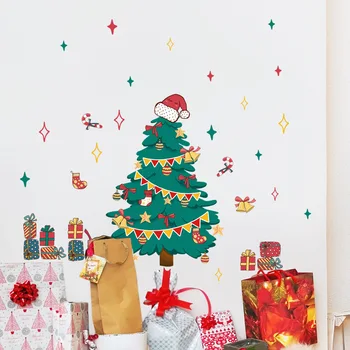 Noel Ağacı Yıldız duvar çıkartmaları Noel Şapka Yeni Yıl 2023 Festivali Ev Dekor Duvar Oturma Odası Dekorasyon Duvar Kağıdı Çıkartmaları