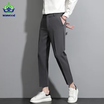 Klasik 4 Renk Rahat Pantolon Erkekler İlkbahar Sonbahar Yeni İş Moda Pantolon Rahat Streç Düz Ayak Bileği Uzunlukta Pantolon