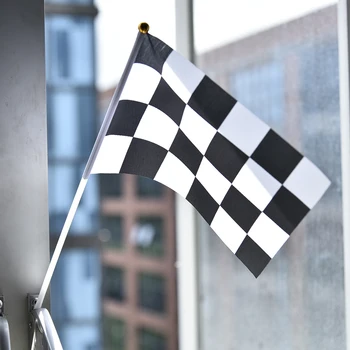 10 adet Yarış Bayrağı Siyah Beyaz Damalı Bayraklar 14x21cm Polyester Yarış Yarış Başlangıç Afiş Mini El Salladı Bayrak Toptan