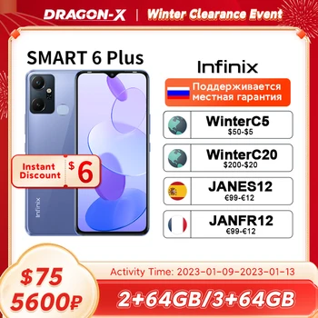Infinix akıllı 6 artı X6823C Küresel Sürüm 5000mAh Pil 6.82” HD Ekran DTS Ses işleme SmartPhone