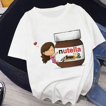 Nutella Kawaii Grafik Baskı T-shirt Kadın Harajuku Estetik Beyaz Top Casual Tshirt 2021 Yeni Yaz Moda Y2k Kadın T Shirt