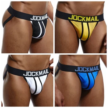 JOCKMAIL 4-PACK Seksi Eşcinsel İç Çamaşırı Erkekler Jockstrap Dize Homme Tanga Cuecas Masculinas Penis Kılıfı Örgü Nefes Erkekler Tanga