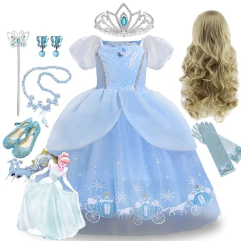 Disney Kız Külkedisi Prenses Elbise Deluxe Kostüm Çocuk Çocuk Cosplay Vestido Elbiseler Karnaval Parti Cadılar Bayramı Noel Giysileri