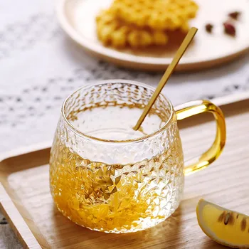 Yaratıcı çekiç desen cam ısıya dayanıklı cam çaydanlık Drinkware altın tutamak şeffaf kahvaltı fincan kahve çay süt kupalar