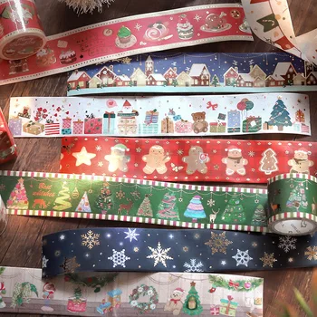 1 Rulo Washi Kağıt Maskeleme Bandı Noel Arifesi Noel Ağacı Yaldız Sanat El Defteri DIY Malzeme Hediye Dekorasyon Çıkartmaları