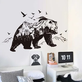 Dağ Siyah Ayı Hayvan Sticker Oturma Odası Yatak Odası Dekorasyon Duvar Resimleri Pvc duvar çıkartmaları duvar çıkartmaları Ev dekorasyon çıkartması