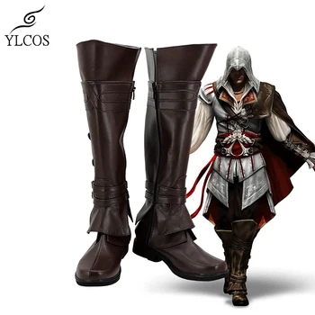 Sıcak Oyun Assassin Ezio Auditore Cosplay Parti Çizmeler Cadılar Bayramı Partisi Için Özel Yapılmış Ayakkabı Unisex