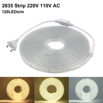 AC 110V 220V LED şerit ışık 2835 SMD su geçirmez Led şerit 120LED/m göz kamaştırıcı değil esnek LED ışıkları ile AB / ingiltere / ABD Plug LED bant