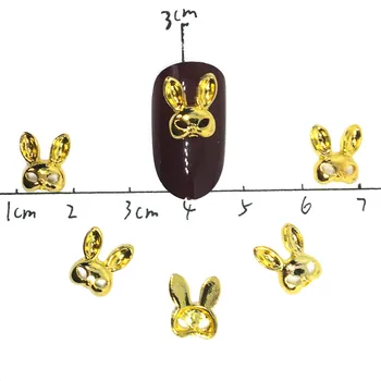 Tavşanlar Altın Nail Art Süslemeleri 3d Charms Çiviler Metal Dekorları Nailart Malzemeleri Karikatür Süsler Kawaii Tasarım Büyük Manikür