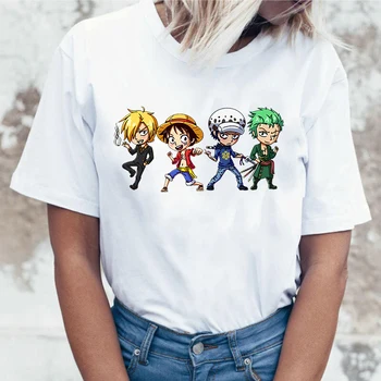 Tek Parça Luffy T-Shirt Yaz Kadın Anime Tee Gömlek Baskılı Trafalgar Hukuk Hip Hop Rahat Unisex Yeni Moda Tişörtleri