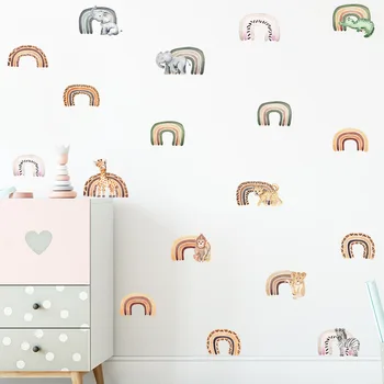 Yaratıcı Karikatür Hayvanlar Gökkuşağı PVC Duvar Çıkartmaları Çocuk odası Yatak Odası Kreş Duvar Dekor DIY Çıkarılabilir Sticker Ev Dekor için