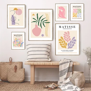 Henri Matisse Çiçek Yaprak Bitki Soyut Resim sanat Baskı Figürü Tuval Poster Pembe Pastel Ton Duvar Resimleri Ev Odası Dekor