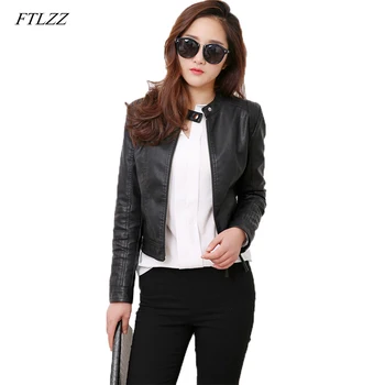 FTLZZ Faux Deri Pu Ceketler Mont Bahar Kış Mont Kadın Ceketler Kadın Rahat Fermuar Streetwear Siyah Ceketler Femme