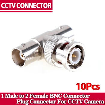10 Adet/grup Koaksiyel T Konnektör 1 Erkek 2 Kadın Çoğaltıcı 3 Yollu BNC Konnektör CCTV Kamera İçin