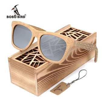 BOBO KUŞ Okulary Bambu Güneş Gözlüğü Gümüş Polarize Lens Erkek Kadın Gözlük Desen Kazınmış