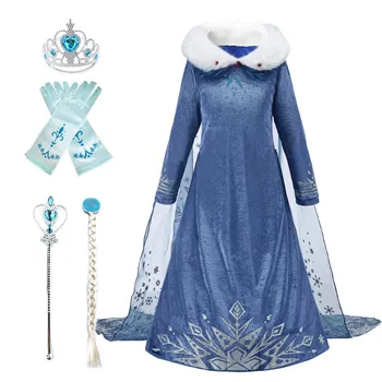Çocuk Kar Kraliçesi Prenses Elbise Kış Kız Elsa Kostüm Karnaval Doğum Günü Tatil Parti Elbise Çocuklar Yeni Kıyafet Giysileri 2021