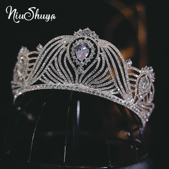 NıuShuya Euroepan Lüks Kraliçe Gelin Tiaras yapay elmas taç Pageant Diadem Kraliyet Kafa Bandı Düğün saç aksesuarları