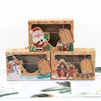 12 Adet Merry Christmas kurabiye kutusu Kraft Kağıt Şeker Hediye Kutuları Çanta Yeni Yıl 2023 Şeffaf Pencere Ambalaj Çantası Noel Navidad Hediyeler