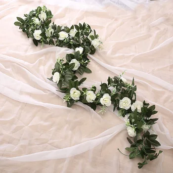 Ipek Yapay Gül Asma Asılı Çiçekler Duvar Noel Rattan Sahte Bitkiler Yapraklar Garland Romantik Düğün Ev Dekorasyon