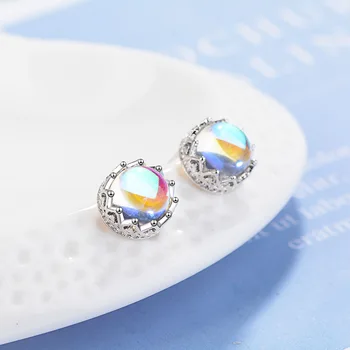 Moda Gümüş Renk Piercing Aytaşı Taç yuvarlak düğme küpe Kadınlar Takı İçin pendientes 2022 Oorbellen eh057