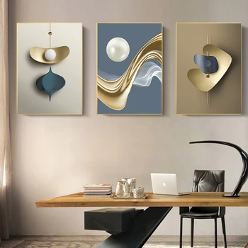 Iskandinav Soyut Altın HD Geometri Inci Lüks Modern Moda Duvar Sanatı Resimleri Posteri Tuval Boyama Oturma Odası Ev Dekor