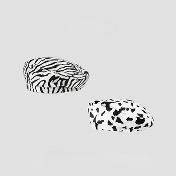 Inek Zebra Şerit Tasarım Bere Kadın Sonbahar Kış Şapka Moda Beyaz Siyah Kız Fransız Artis kışlık şapkalar