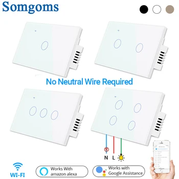 Somgoms Akıllı Wifi Dokunmatik Duvar ışık anahtarı, Nötr Tel, APP Uzaktan Ev Sürücü,Alexa Google ile çalışır, 1/2/3/4 Gang
