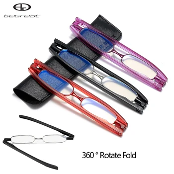 BEGREAT 360 ° Dönen Katlanır okuma gözlüğü Hafif Alaşımlı Çerçeve Anti Mavi Presbiyopi Gözlük Erkekler Kadınlar için Kılıf ile