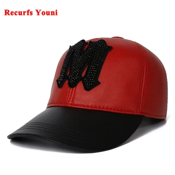 Amerikan ÜST Inci Perçin Parlak Kelime Hakiki Deri Beyzbol Kapaklar Erkekler Kadınlar Kırmızı Hipsters hip hop şapka Erkek Hokeyi Snapback Şapka