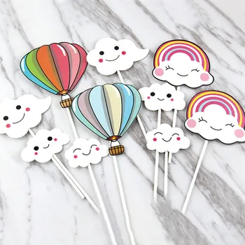 Sevimli bulut renkli sıcak hava balon Mini Cupcake Ekler Kart Çocuklar Doğum Günü Parti Malzemeleri Toppers Dekorasyon
