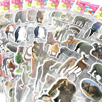 12 Sheets / set 3D Gerçek Vahşi Hayvan Çıkartmaları Oyuncaklar Çocuklar İçin Karalama Defteri Dizüstü Kaplan Aslan At Sticker Hediye