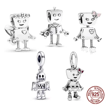 Dostluk Robot & Bella Bot Punk Band Dangle Charm 925 Gümüş Boncuk Fit Orijinal Pandora Bilezik Güzel Takı Hediye