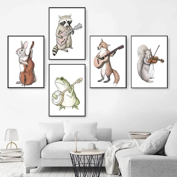 Karikatür Koala Tavşan Gitar Müzik duvar sanatı tuval yağlıboya İskandinav Ev Dekor Posterleri Baskılar Hayvan Resimleri Çocuk Odası Dekorasyon