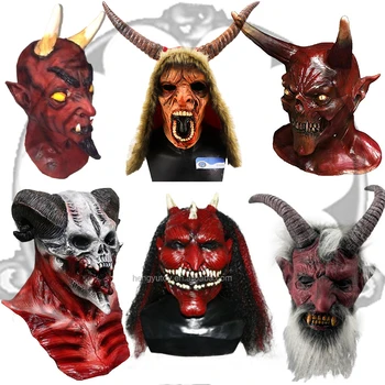 Kötü Şeytan Kırmızı şeytan maskesi Cadılar Bayramı Korku fantezi parti elbisesi Kostüm Kısa Boynuz