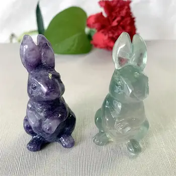 Kristal Florit Tavşan Heykelcik Minyatür El Oyma Taş Doğal Taş Hayvan Heykeli Şifa Ev Süsler Aksesuarları