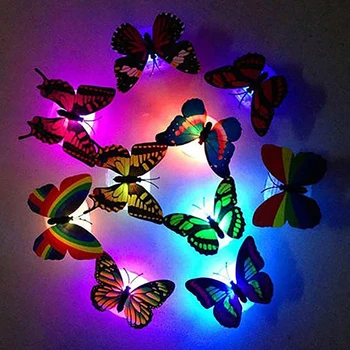 6 Adet LED yanıp sönen renkli ışık 3D gece kelebek duvar çıkartmaları lamba yatak odası duvar kağıdı ev partisi düğün dekor kelebek lamba
