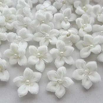 20 adet 25mm Beyaz renk U pick Kadife Şerit Çiçek Bauhinia W/inci Aplikler Düğün