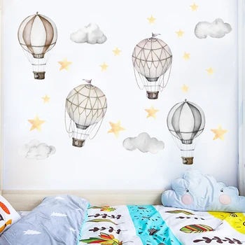 Karikatür Sıcak Hava Balon Bulutlar Yıldız Çıkartmaları Kreş Duvar Çıkartmaları Sanat Çıkarılabilir Resim Posterler Bebek Çocuk Odası Ev Dekor İçin