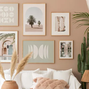 Fas Palmiye Yaprağı Bahçe Çöl Ağacı duvar sanatı tuval yağlıboya Geometri İskandinav Posterler Ve Baskı Duvar Resimleri Oturma Odası Dekor
