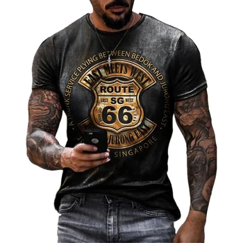 Yaz Erkek T Shirt Büyük Boy Gevşek Giysiler Vintage Kısa Kollu Moda Amerika Rota 66 Mektuplar Baskılı O Yakalı T shirt