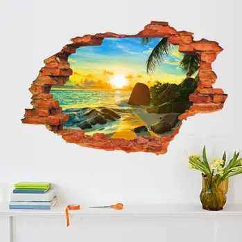 3D Kırık Günbatımı Manzara Deniz Manzarası Ada duvar sticker oturma odası yatak odası çıkarılabilir zemin ev dekorasyon çıkartmaları sanat Çıkartmaları