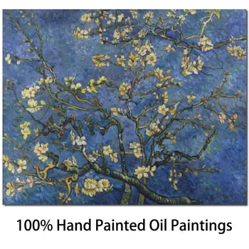Duvar Sanatı Yağlıboya Vincent Van Gogh Badem Çiçekleri Üreme El Yapımı Mükemmel Kalite Mavi Modern Sanat Tuval Hediye