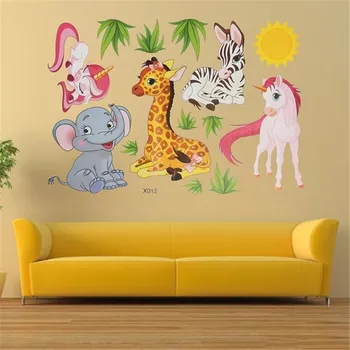 Yeni Hayvanlar duvar çıkartmaları Çocuk Odaları için Safari Kreş Odaları Bebek Ev Dekorasyon Posteri Fil Zürafa At Duvar Çıkartmaları