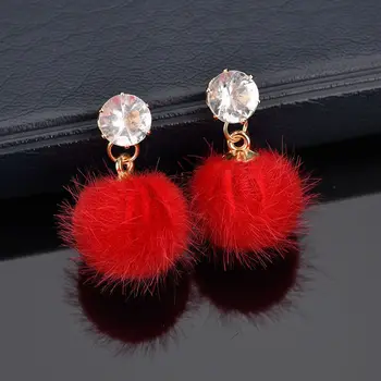Yeni Yapay Saç Dangle Küpe Kadınlar için Kristal Top Kısa Küçük Kabarık Topu Küpe Boho moda takı brincos bijoux
