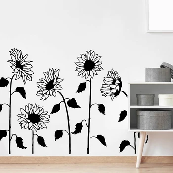 5 Adet Uzun Ayçiçeği Duvar Sticker Bebek Kreş Çocuk Odası Güzellik Flora Çiçek Doğa Yaban Hayatı Duvar Çıkartması Yatak Odası Vinil Ev dekor