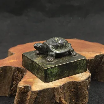 Antika, antika ve zarif bronz kaplumbağa mührü
