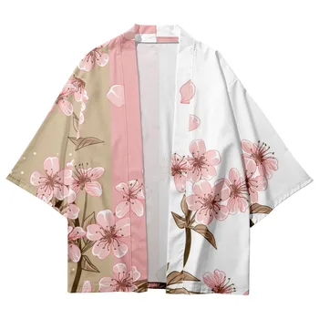 Retro Kiraz çiçekleri Baskı Üstleri Harajuku Haori Yukata Chinoiserie Moda Japon Kimono Streetwear erkek Bayan Hırka-