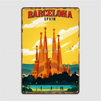 Seyahat Barcelona Metal Burcu Duvar Mağara Sinema Klasik Duvar Plak Tabela Posteri