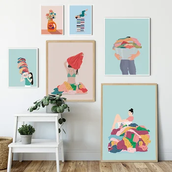 Çamaşır Pastel Renkler Kedi Leke Çıkarma duvar sanatı tuval yağlıboya İskandinav Posterler Ve Baskılar Duvar Resimleri İçin Oturma Odası Dekor